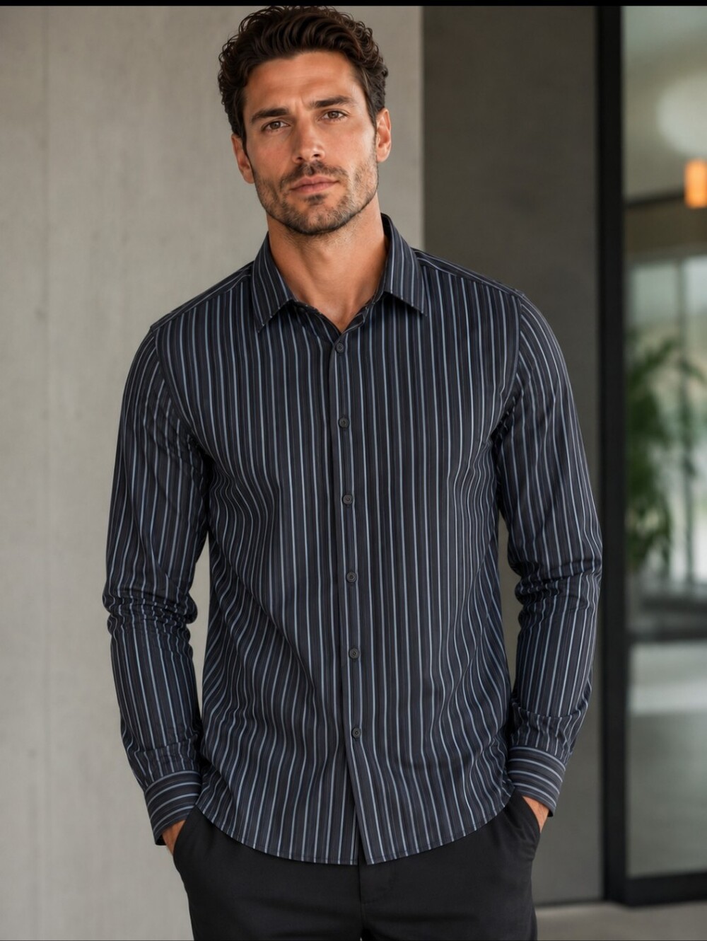 EXPRESS 1MX -  SIZE XL -  MODERN FIT - PINSTRIPE SHIRT